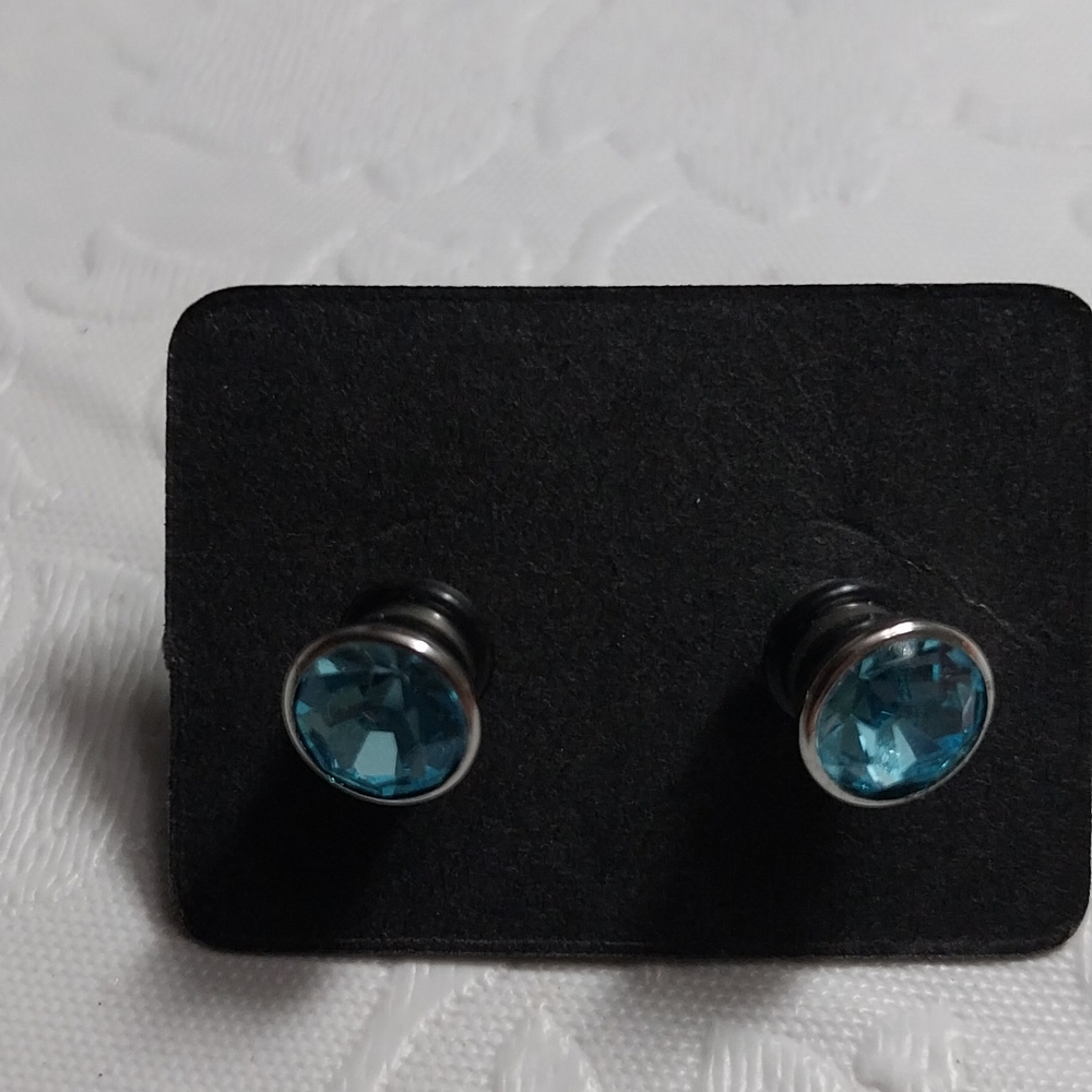 Blue Titanium Stainless Steel Spike Earrings - Picture 1 of 3